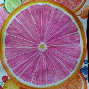 Original Citrus Watercolor Painting, Orange, Grapefruit, Lime slices, Fruit art 12 x 16 kitchen decor, image 2