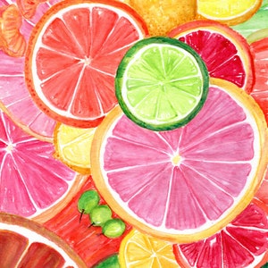 Citrus watercolor painting original 8 x 10 Grapefruit, Lemon, Orange, Lime