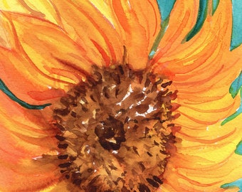 Original Sunflower watercolor painting  5 x 7 botanical home gift, flower wall art