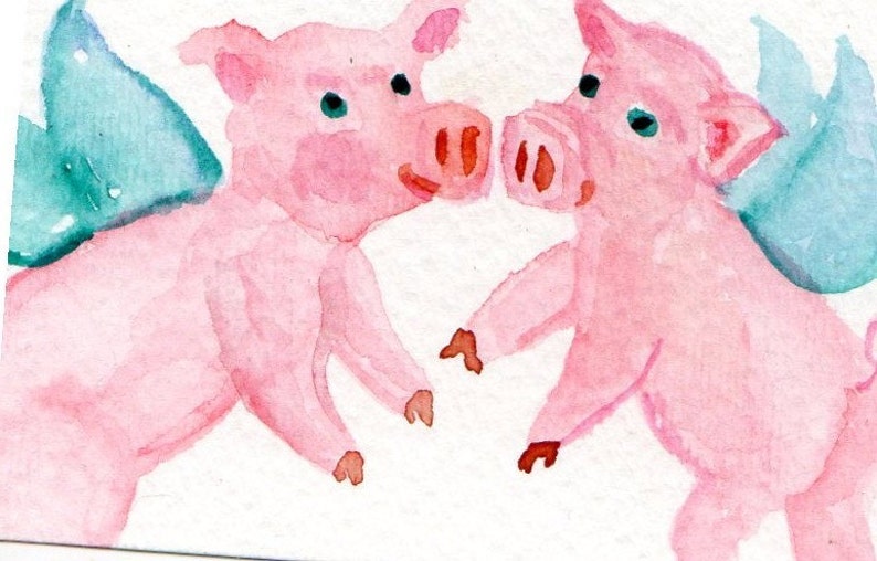 Download Aceo Sharonfosterart Pigs With Wings Aceo Original Flying Pigs Painting Watercolor Pig Art Whimsical Miniature Art Card When Pigs Fly Artist Trading Cards Art Collectibles Vadel Com