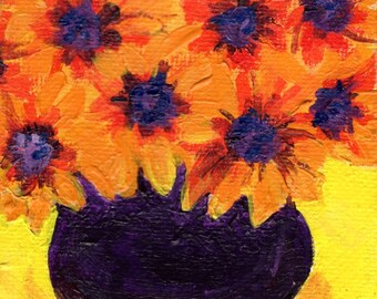 Original Sunflowers Mini Painting, Sunflower decor art acrylic on canvas,  small painting on canvas