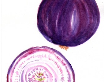 5x7 Original Purple Onions watercolor painting, not a print, gift