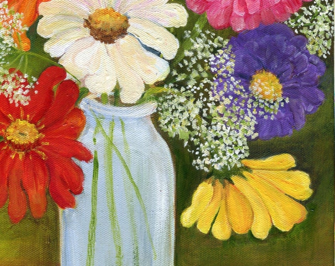 Zinnias Acrylic Painting on Canvas Zinnias Queen Anne's Etsy