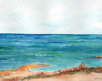 Beach House Artwork - Stunning Seascape Watercolor Painting - 8 x 12 Original Sea View