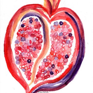 Original Pomegranates Watercolor Painting , Small Fruit 5x7
