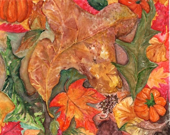 Original Fall Leaves Watercolor Painting  8 x 10 Autumn décor, home gift