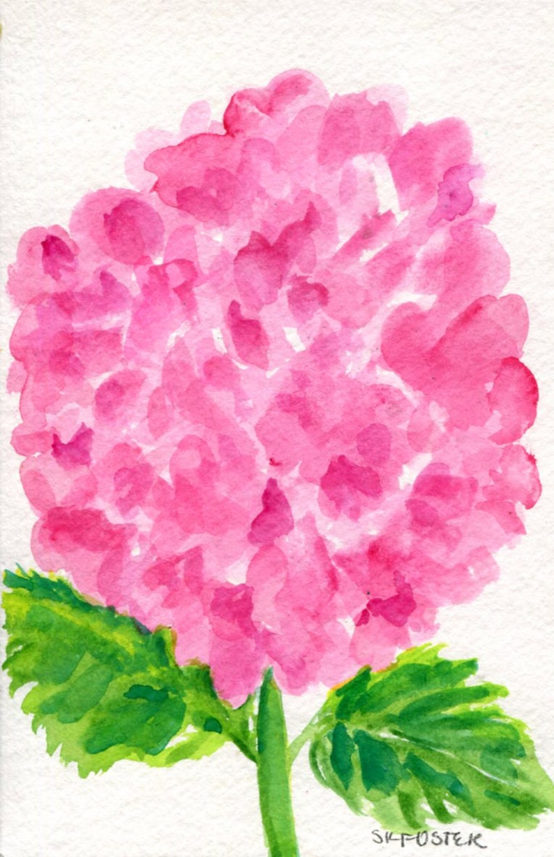 Pink Hydrangeas Original Watercolor Painting Small Flower Etsy
