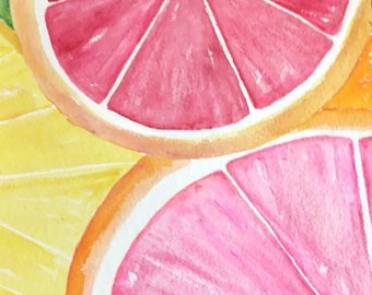 Original Citrus Fruit Art watercolor painting , Grapefruits, Orange, Lemon, Lime   14 x 18