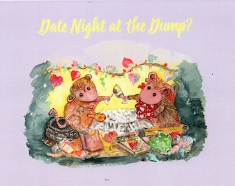 Valentine's Date night at the dump possums card,  Opossum couple greeting card, Planning a special night out?