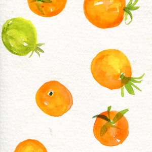 Original Tomatoes Watercolor Painting, Sungold painting, food wall art 4x6,