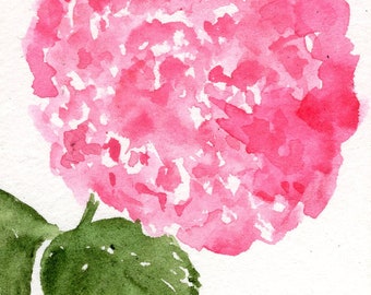 ACEO original Pink Hydrangea Watercolor Painting, minimalist flower Art Card, miniature flower painting   2-1/2"x3-1/2"