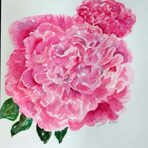 Peonies watercolor painting 10 x 10 Pink Peony watercolor art, watercolor flowers image 3