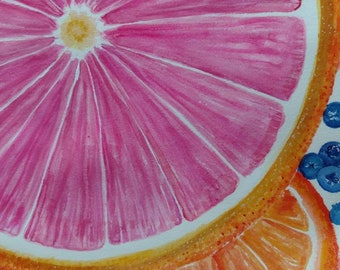 Original Citrus Watercolor Painting, Orange, Grapefruit, Lime slices, Fruit art 12 x 16  kitchen decor,