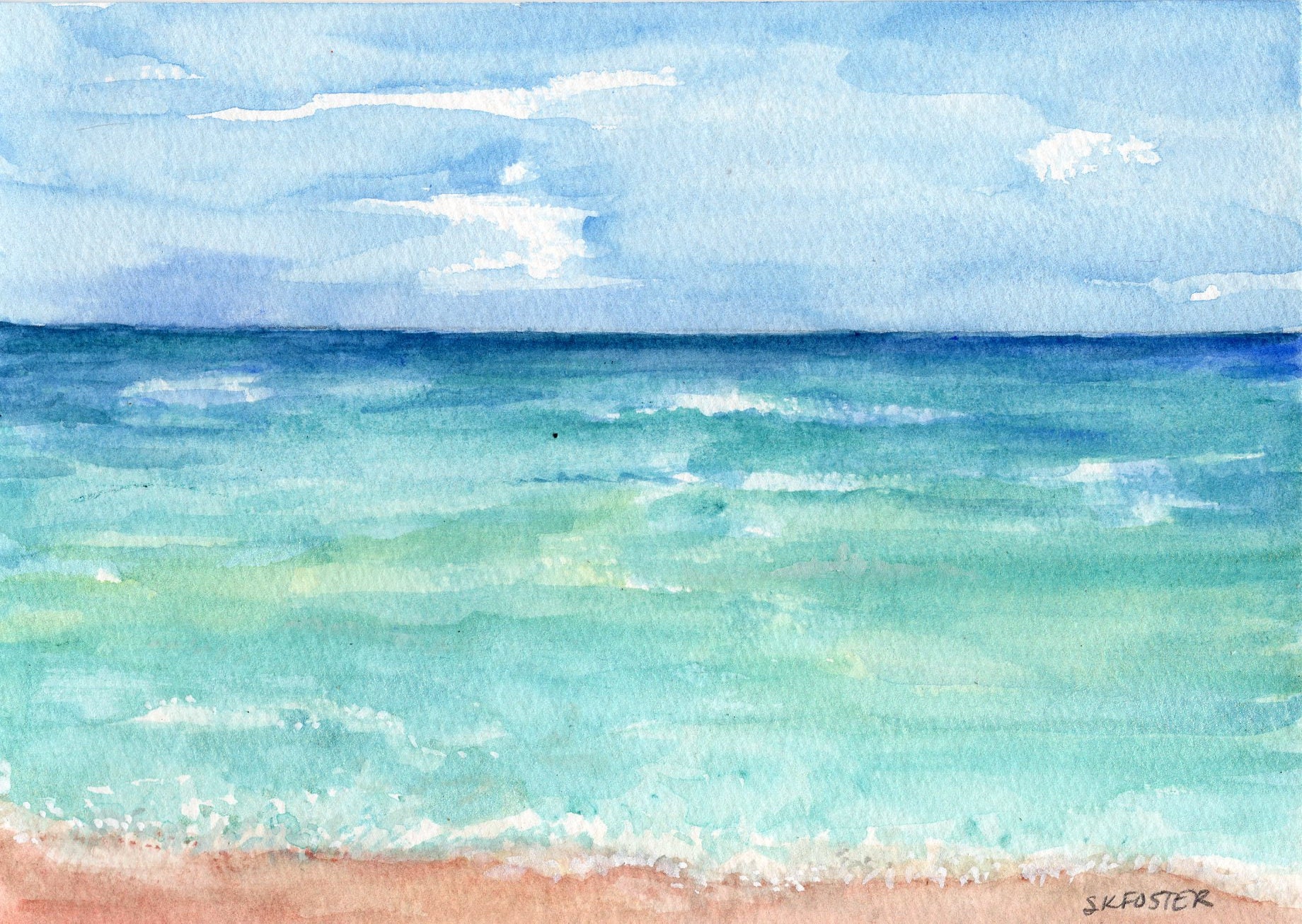 Original Watercolor Painting Beach Seascape Watercolor | Etsy