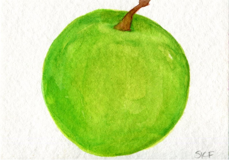 ACEO Granny Smith Apple Watercolors Painting Original Apple Art Card that lovely green