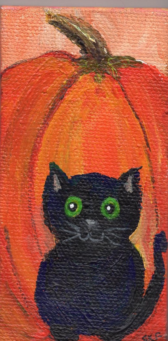 Original Black Cat Pumpkin Painting Adorable Black Kitten - Etsy New Zealand