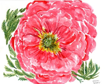 Poppy watercolor painting original 8 x 10, Floral Wall Art