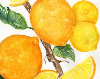 Lemons Watercolor Paintings Original,  Small Citrus Fruit painting, Lemon Artwork, Lemons decor, kitchen wall art, painting of lemons,