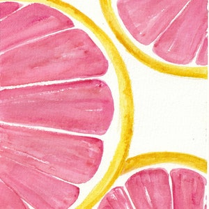 Original Grapefruit painting, Ruby Red Citrus ART 5 x 7  fruit decor kitchen art
