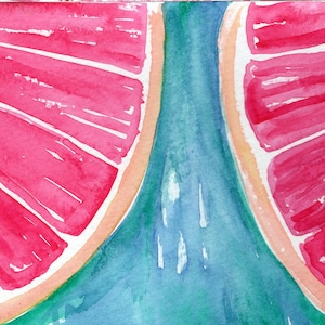 Citrus 4x6 Grapefruit Watercolor Painting, Original Kitchen Art gift under 20
