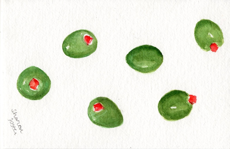 Olives watercolor painting original 4 x 6, image 2