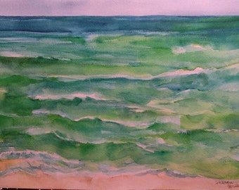 Aruba Seascape watercolor painting Original 12 x 16 sea view, beach house art, Minimalist beach cottage inspired artwork,