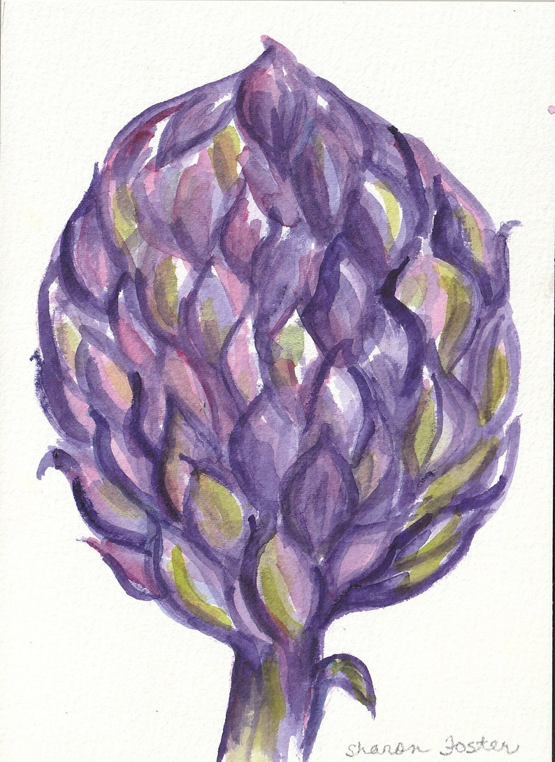 Original Artichoke Watercolor Painting 5 x 7 Farmhouse kitchen wall decor image 1