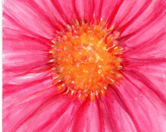 Original Pink Gerbera Daisy Watercolor Painting - 5x7 Close Up Flower Art