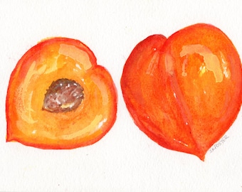 Peaches Watercolor Painting original 5 x 7  Fruit Kitchen Wall Art,