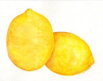 Original Lemons watercolor painting, Fruit wall art, lemon fruit décor, gift