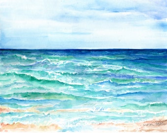 Beachside Original Watercolor Painting Beach - 8x10 Sea View - Vibrant Seascape - Perfect for 30A Lovers