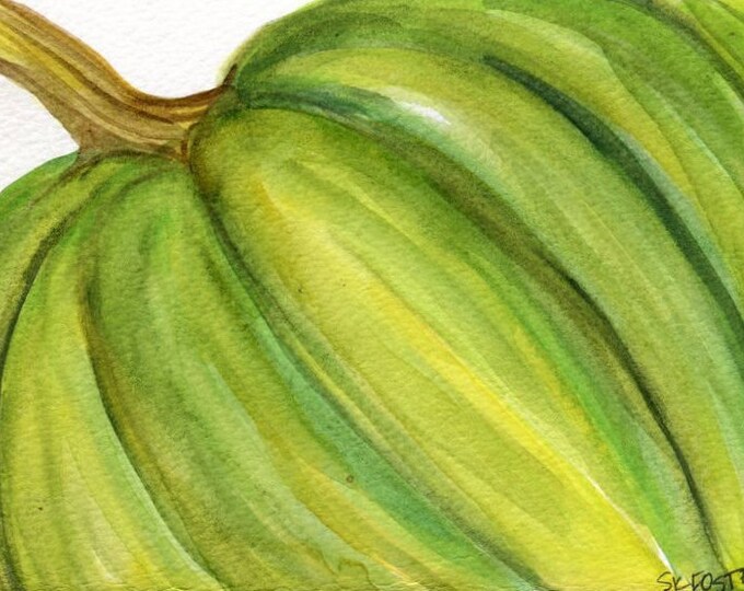 Green Pumpkin Original Watercolor Painting 4 X 6 Kitchen - Etsy