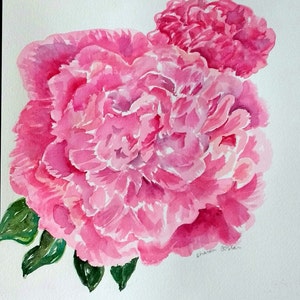 Peonies watercolor painting 10 x 10 Pink Peony watercolor art, watercolor flowers image 5