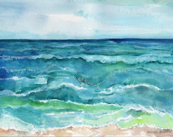 Seascape Watercolor Painting- Original Minimalist Artwork Perfect for Beach House Decor, Beach lover gift