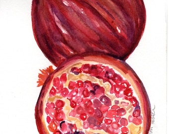 Pomegranates Watercolor Painting Original, Small Fruit 5x7