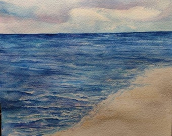 Original Large Gulf Shores, AL Coastal seascape watercolor painting 11 x 16 Beach Art, Beach lover gift