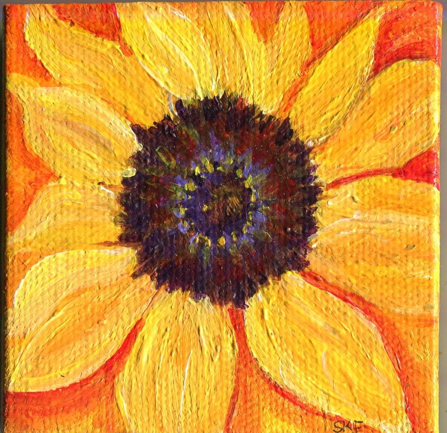 Sunflowers acrylic painting mini canvas art Original easel Etsy