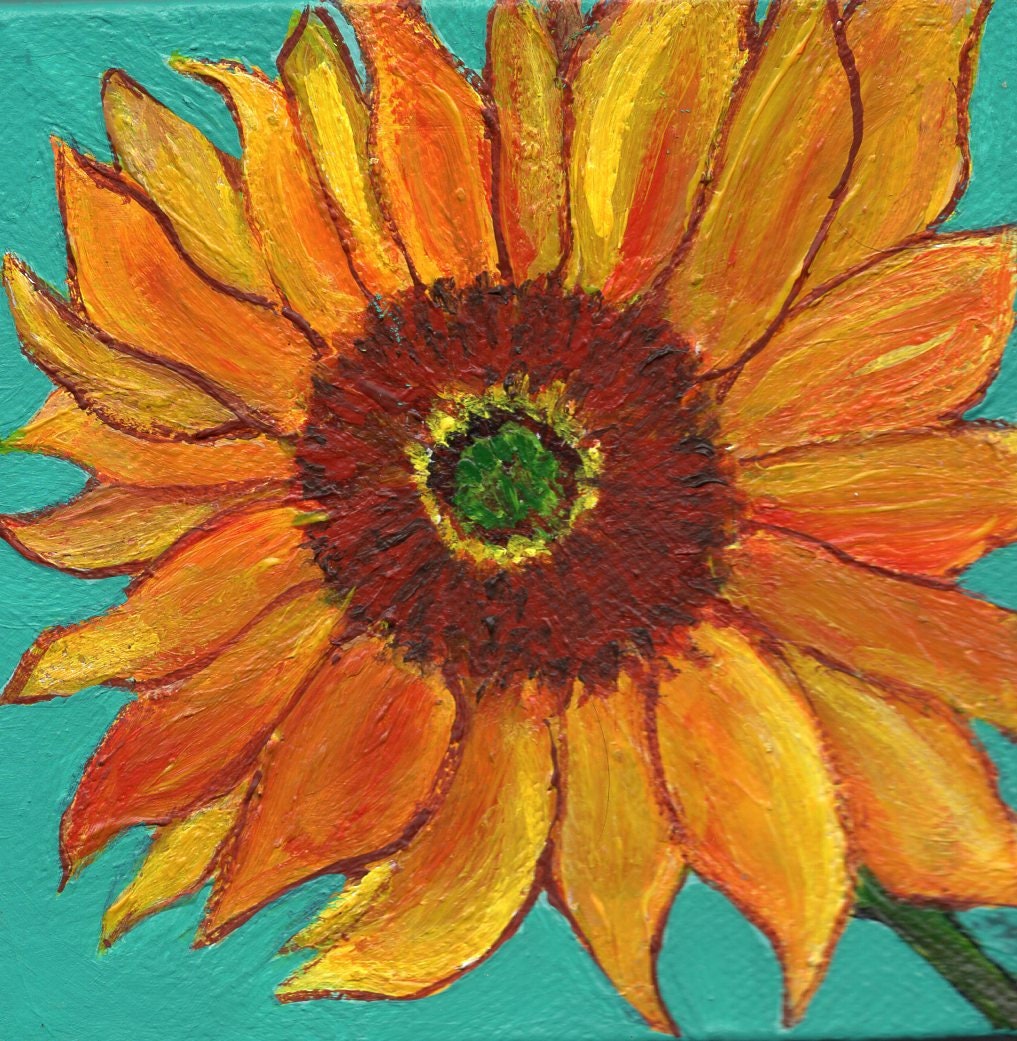 Sunflower Field Acrylic Painting 4x6 Inches Original Canvas Art 