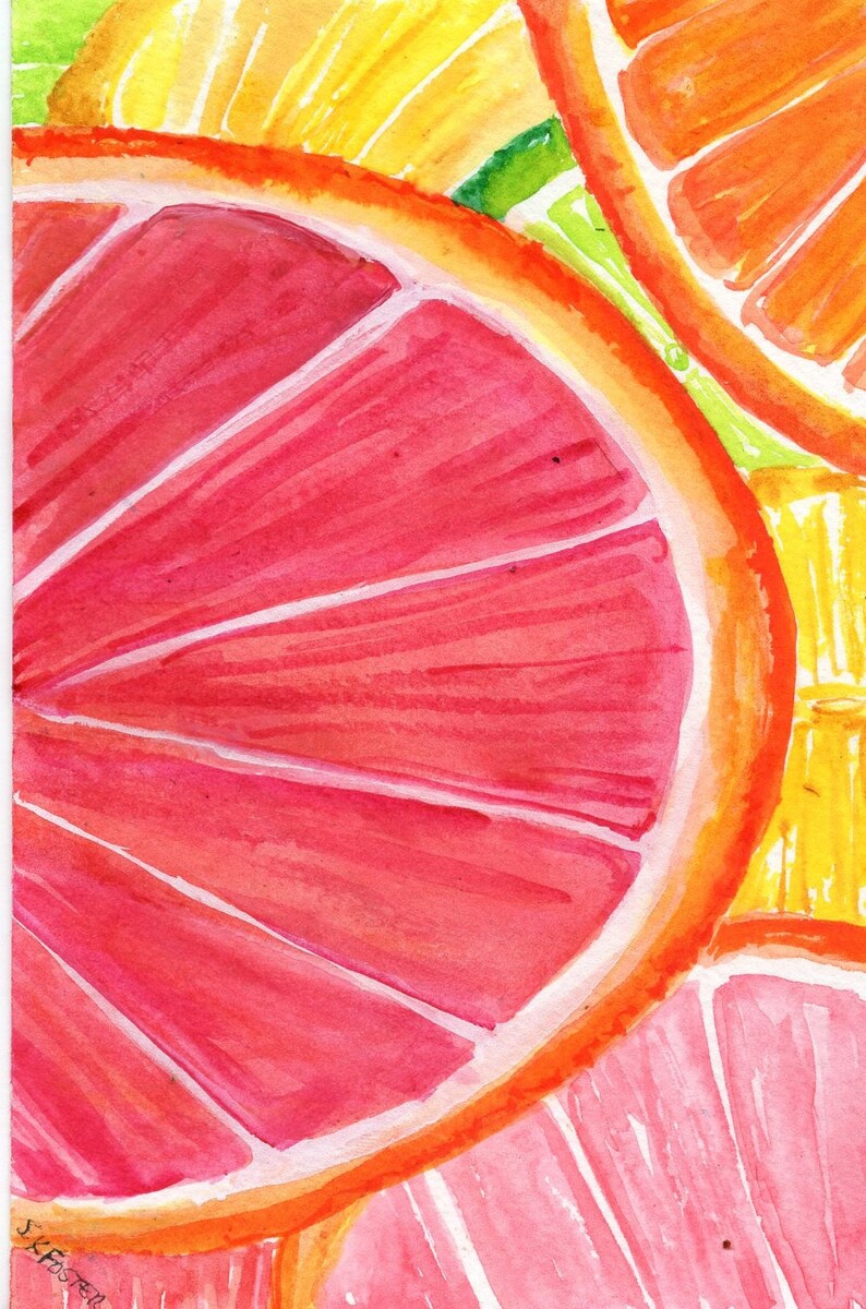 Citrus Watercolor Painting, Original Ruby Red Grapefruit 4 x 6 Kitchen wall art, contemporary botanical image 4