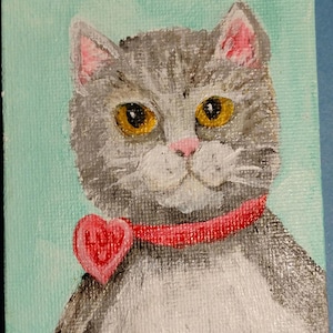 Original Cat mini canvas art, 3  x 4  painting