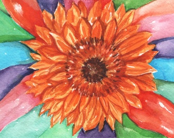 Original Sunflower watercolor painting  4x6 small sunflower art birthday gift