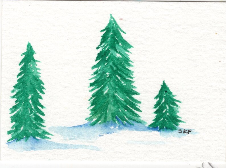 Download Artist Trading Cards Art Collectibles Art Card Christmas Decor Snow Aceo Original Christmas Tree Watercolor Painting