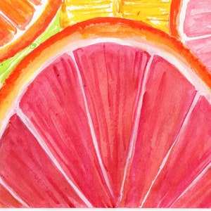 Citrus Watercolor Painting, Original Ruby Red Grapefruit 4 x 6 Kitchen wall art, contemporary botanical image 3