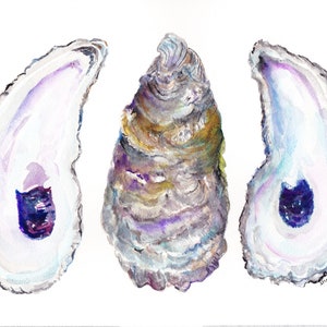 Original Oysters Watercolor Painting  8 x 10  oyster shell art painting watercolor, not a print, BOHO Beach lover gift