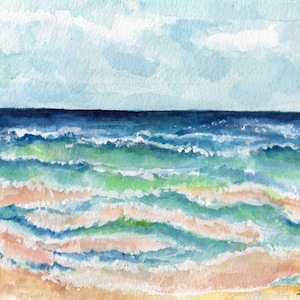 Original Seascape watercolor painting, beach house art 4 x 6  Beach House Gift