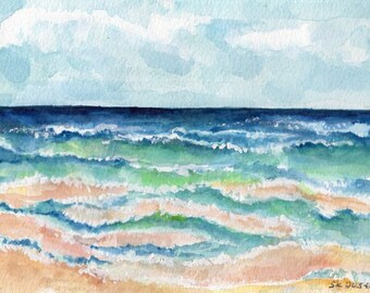 Original Seascape watercolor painting, beach house art 4 x 6, coastal  home, Beach lover gift