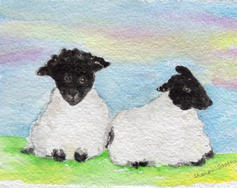 Original Sheep painting, Lambs Watercolor Painting, Small Animal Art