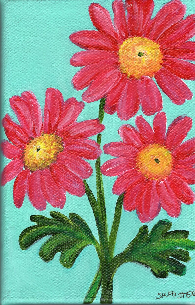 Pink Gerbera Daisies painting on Canvas Gerber Daisy flower Etsy