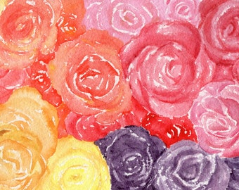 Roses Original Watercolor Painting, 5 x 7 floral rose artwork,