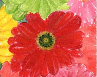 Original Gerbera Daisies Watercolor Painting Gerber Daisy 4 x 6